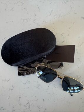 Tom Ford Gold Bradford Aviator Sunglasses with Black Lenses NIB